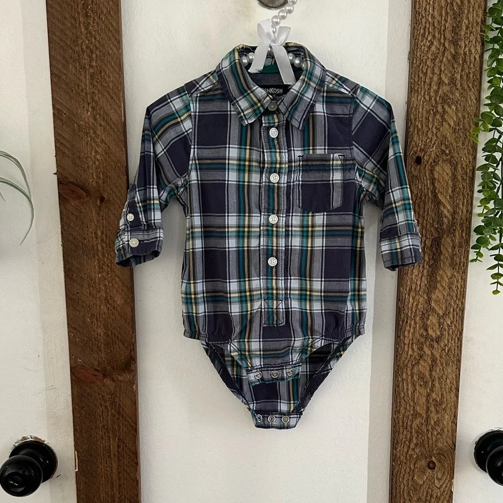 OshKosh B’Gosh Rustic Plaid Long-Sleeve Baby Boy Long Sleeve Bodysuit Shirt 12M